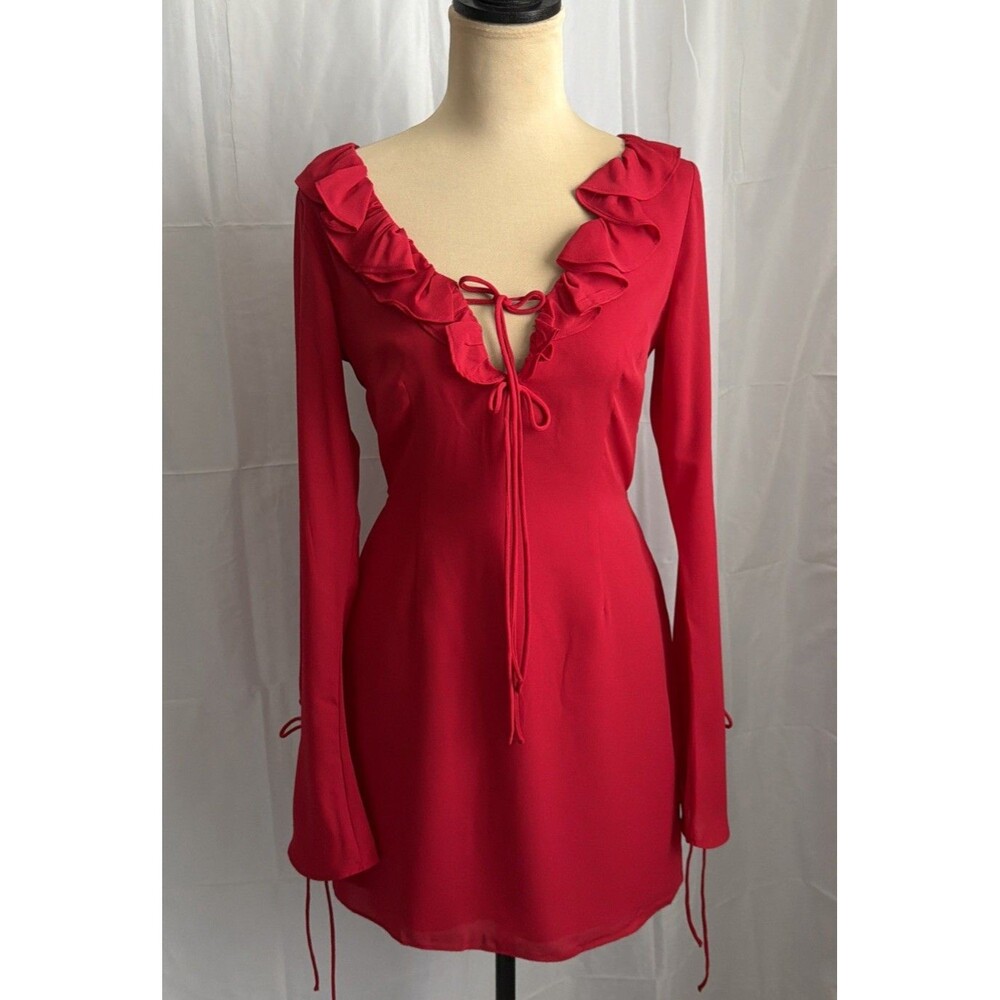 Wild Fable Women’s Red Chiffon Ruffle Front Long Sleeve Mini Dress Size XS